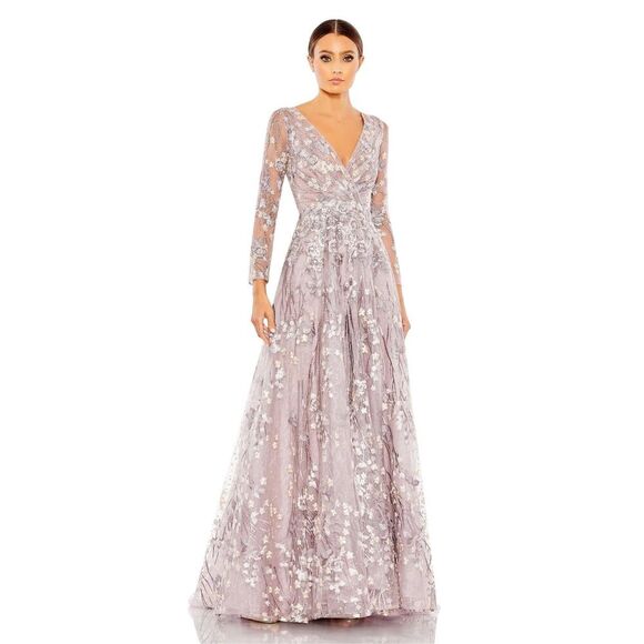 Mac Duggal 20255 Embroidered Lace Wrap Illusion A-Line Gown Lilac Size 16 - Picture 3 of 13